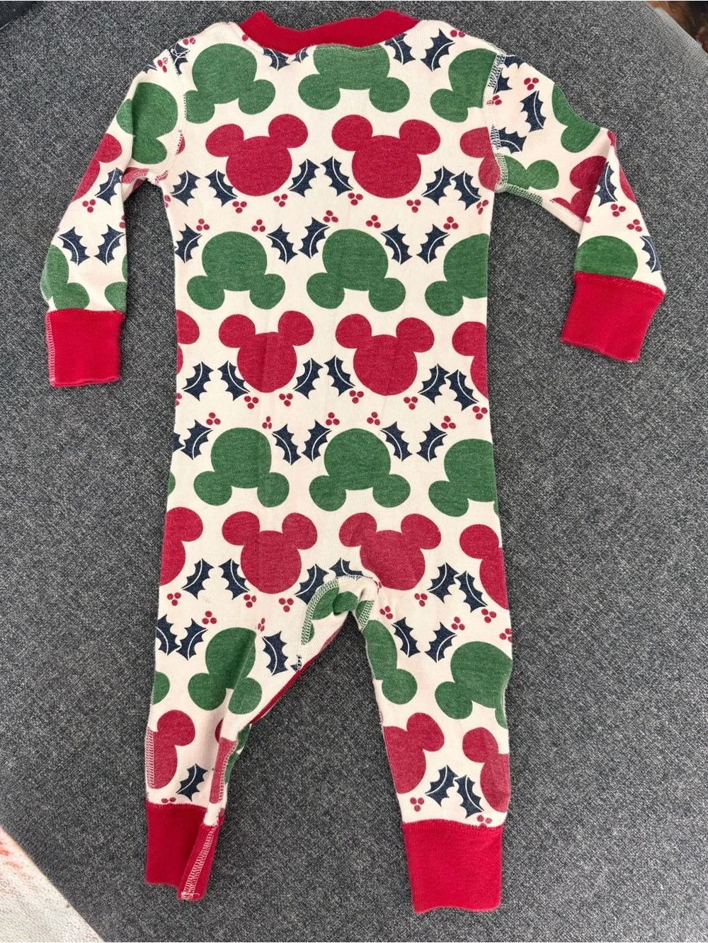 Hanna Andersson Disney Red & Green Holiday Mickey Print Footie